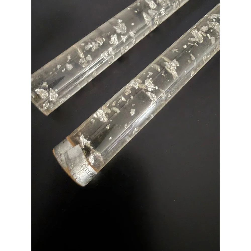 Vintage Gorham Acrylic Silver Leaf Flake 12 Inch Taper Candles Set MCM Lucite